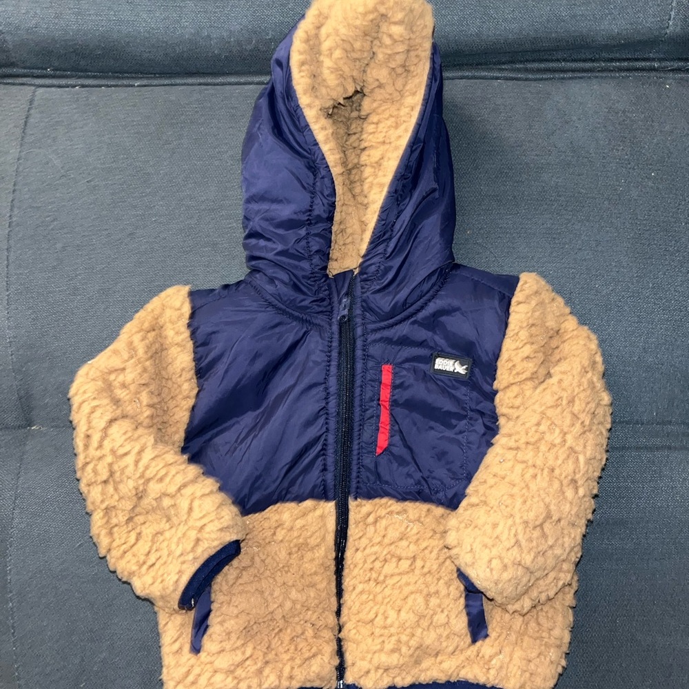 12M Eddie Bauer Navy and Tan Fleece-Lined Jacket